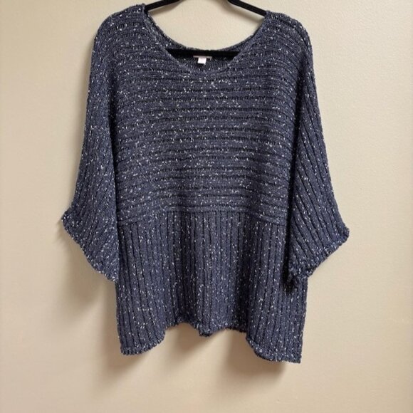 J Jill Pure Jill Kimono Top Size L Missy Blue Lagenlook Flowy Stretch Loose Knit - Picture 1 of 11